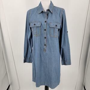 J Crew Dress Womens Small Denim Long Sleeve Shirt Pockets Casual